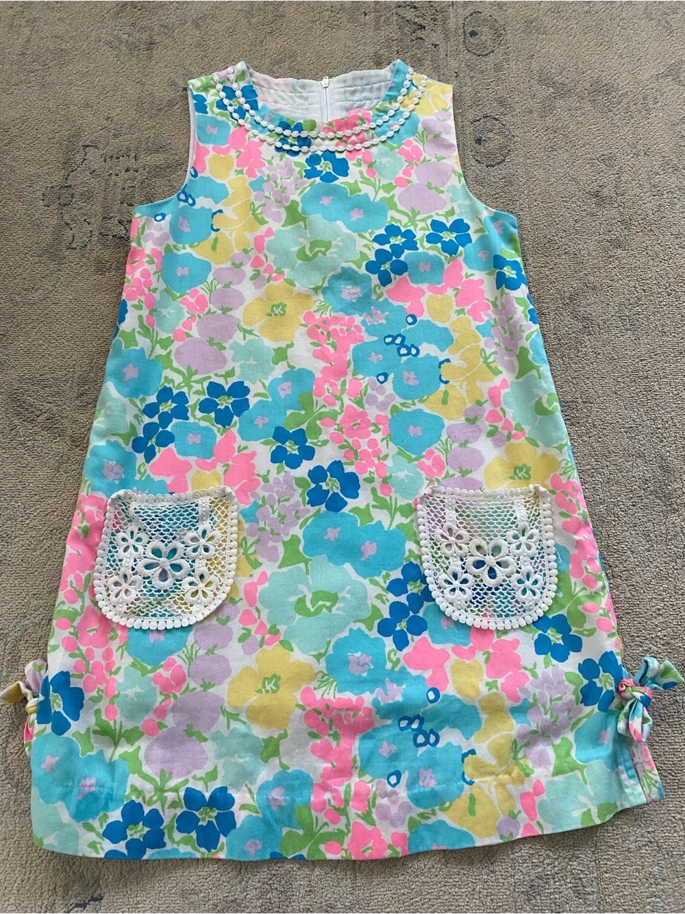 Lily Pullitzer 100% Cotton Sleeveless Floral Dress Girls 8 Crochet Embroidered